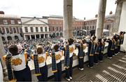 26 August 2023; Trumpeters from The Notre Dame Marching Band perform during mass in Dublin Castle ahead of the Aer Lingus College Football Classic match between Notre Dame and Navy in Dublin. Over 6,500 members of the Notre Dame community attended the event. Photo by Ramsey Cardy/Sportsfile