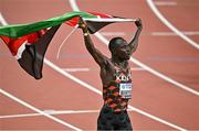 26 August 2023; Emmanuel Wanyonyi of Kenya celebrates after finishing second in the men's 800m final during day eight of the World Athletics Championships at the National Athletics Centre in Budapest, Hungary. Photo by Sam Barnes/Sportsfile