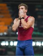 26 August 2023; Christopher Nilsen of USA reacts after a failed clearance while competing in the men's pole vault final during day eight of the World Athletics Championships at the National Athletics Centre in Budapest, Hungary. Photo by Sam Barnes/Sportsfile