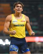 26 August 2023; Armand Duplantis of Sweden celebrates after making a clearance in the men's pole vault final during day eight of the World Athletics Championships at the National Athletics Centre in Budapest, Hungary. Photo by Sam Barnes/Sportsfile