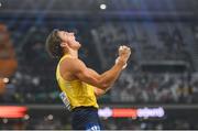 26 August 2023; (EDITOR'S NOTE; This image was created using a special effects camera filter) Armand Duplantis of Sweden celebrates after making a clearance in the men's pole vault final during day eight of the World Athletics Championships at the National Athletics Centre in Budapest, Hungary. Photo by Sam Barnes/Sportsfile