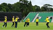 27 August 2023; Fox Lodge players warm-up before the Arachas Women's All-Ireland T20 Cup Final match between Merrion and Fox Lodge at Malahide Cricket Ground in Dublin. Photo by Seb Daly/Sportsfile