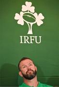 27 August 2023; Head coach Andy Farrell during the announcement of the Ireland Rugby World Cup squad at The Shelbourne Hotel in Dublin. Photo by Brendan Moran/Sportsfile