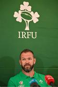 27 August 2023; Head coach Andy Farrell during the announcement of the Ireland Rugby World Cup squad at The Shelbourne Hotel in Dublin. Photo by Brendan Moran/Sportsfile