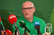 27 August 2023; Team manager Michael Kearney reads out the list of players during the announcement of the Ireland Rugby World Cup squad at The Shelbourne Hotel in Dublin. Photo by Brendan Moran/Sportsfile