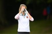 1 September 2023; Emma Fleming of Ireland uses a range finder to check the distance on the 11th hole during day two of the KPMG Women's Irish Open Golf Championship at Dromoland Castle in Clare. Photo by Eóin Noonan/Sportsfile