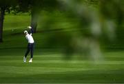 1 September 2023; Emma Grechi of France watches her second shot on the first hole during day two of the KPMG Women's Irish Open Golf Championship at Dromoland Castle in Clare. Photo by Eóin Noonan/Sportsfile