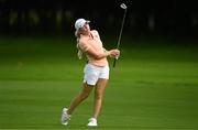 1 September 2023; Sara Byrne of Ireland watches her second shot on the first hole during day two of the KPMG Women's Irish Open Golf Championship at Dromoland Castle in Clare. Photo by Eóin Noonan/Sportsfile