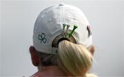 1 September 2023; A detailed view of branded Ireland tee's in the hair of Ireland golfer Sara Byrne before she tee's off on the first hole during day two of the KPMG Women's Irish Open Golf Championship at Dromoland Castle in Clare. Photo by Eóin Noonan/Sportsfile