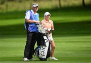 1 September 2023; Sara Bryne of Ireland with her caddy, and father, Derek during day two of the KPMG Women's Irish Open Golf Championship at Dromoland Castle in Clare. Photo by Eóin Noonan/Sportsfile