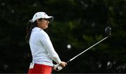 1 September 2023; Gurleen Kaur of USA watches her drive on the first hole during day two of the KPMG Women's Irish Open Golf Championship at Dromoland Castle in Clare. Photo by Eóin Noonan/Sportsfile