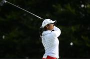 1 September 2023; Gurleen Kaur of USA watches her drive on the first hole during day two of the KPMG Women's Irish Open Golf Championship at Dromoland Castle in Clare. Photo by Eóin Noonan/Sportsfile