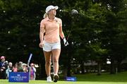 1 September 2023; Sara Byrne of Ireland after her tee shot on the first hole during day two of the KPMG Women's Irish Open Golf Championship at Dromoland Castle in Clare. Photo by Eóin Noonan/Sportsfile