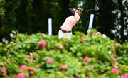 1 September 2023; Diksha Dagar of India watches her tee shot on the eighth hole during day two of the KPMG Women's Irish Open Golf Championship at Dromoland Castle in Clare. Photo by Eóin Noonan/Sportsfile