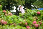 1 September 2023; Áine Donegan of Ireland watches her tee shot on the eighth hole during day two of the KPMG Women's Irish Open Golf Championship at Dromoland Castle in Clare. Photo by Eóin Noonan/Sportsfile