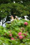 1 September 2023; Klara Davidson Spilkova of Czech Republic watches her tee shot on the eighth hole during day two of the KPMG Women's Irish Open Golf Championship at Dromoland Castle in Clare. Photo by Eóin Noonan/Sportsfile