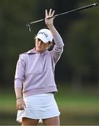 1 September 2023; Áine Donegan of Ireland acknowledges spectators on the 18th green after her round during day two of the KPMG Women's Irish Open Golf Championship at Dromoland Castle in Clare. Photo by Eóin Noonan/Sportsfile