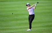 1 September 2023; Leona Maguire of Ireland watches her second shot on the 18th hole during day two of the KPMG Women's Irish Open Golf Championship at Dromoland Castle in Clare. Photo by Eóin Noonan/Sportsfile