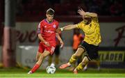 1 September 2023; Will Jarvis of Shelbourne in action against Ryan McLoughlin of St Patrick's Athletic during the SSE Airtricity Men's Premier Division match between Shelbourne and St Patrick's Athletic at Tolka Park in Dublin. Photo by Seb Daly/Sportsfile