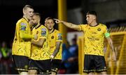 1 September 2023; Joe Redmond of St Patrick's Athletic, right, and teammates during the SSE Airtricity Men's Premier Division match between Shelbourne and St Patrick's Athletic at Tolka Park in Dublin. Photo by Seb Daly/Sportsfile