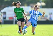 2 September 2023; Lauryn O’Callaghan of Peamount United is tackled by Eve O'Brien of DLR Waves during the SSE Airtricity Women's Premier Division match between DLR Waves and Peamount United at Whitehall Stadium in Dublin. Photo by Tyler Miller/Sportsfile