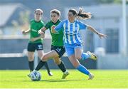 2 September 2023; Jessica Fitzgerald of Peamount United in action against Eve O'Brien of DLR Waves during the SSE Airtricity Women's Premier Division match between DLR Waves and Peamount United at Whitehall Stadium in Dublin. Photo by Tyler Miller/Sportsfile