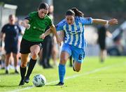 2 September 2023; Sadhbh Doyle of Peamount United in action against Isobel Finnegan of DLR Waves during the SSE Airtricity Women's Premier Division match between DLR Waves and Peamount United at Whitehall Stadium in Dublin. Photo by Tyler Miller/Sportsfile