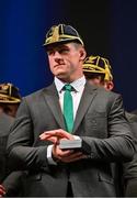 2 September 2023; Dan Sheehan wearing his Rugby World Cup 2023 cap during the Ireland Rugby World Cup welcome ceremony at Le Grand Théâtre de Tours in France. Photo by Brendan Moran/Sportsfile