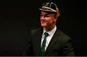 2 September 2023; Ireland captain Jonathan Sexton with his Rugby World Cup 2023 cap during the Ireland Rugby World Cup 2023 welcome ceremony at Le Grand Théâtre de Tours in France. Photo by Brendan Moran/Sportsfile