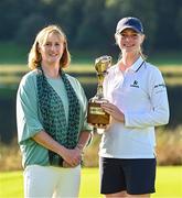 3 September 2023; Smilla Tarning Sønderby of Denmark, right, with Sport Ireland chief executive Dr Una May after day four of the KPMG Women's Irish Open Golf Championship at Dromoland Castle in Clare. Photo by Eóin Noonan/Sportsfile