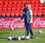 6 September 2023; Kylian Mbappé and manager Didier Deschamps during a France training session at Parc des Princes in Paris, France. Photo by Stephen McCarthy/Sportsfile