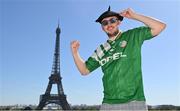 6 September 2023; Republic of Ireland supporter Rikki Murphy, from Macroom, Cork, ahead of the UEFA EURO 2024 Championship Qualifier match between France and Republic of Ireland, on September 7, in Paris, France. Photo by Seb Daly/Sportsfile