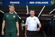 6 September 2023; Manager Stephen Kenny, right, and Nathan Collins before a Republic of Ireland training session at Parc des Princes in Paris, France. Photo by Stephen McCarthy/Sportsfile