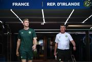 6 September 2023; Manager Stephen Kenny, right, and Nathan Collins before a Republic of Ireland training session at Parc des Princes in Paris, France. Photo by Stephen McCarthy/Sportsfile