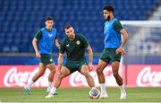 6 September 2023; Andrew Omobamidele, right, and Shane Duffy during a Republic of Ireland training session at Parc des Princes in Paris, France. Photo by Stephen McCarthy/Sportsfile