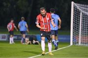 6 September 2023; Paul McMullan of Derry City reacts after a missed opportunity on goal during the SSE Airtricity Men's Premier Division match between UCD and Derry City at UCD Bowl in Dublin. Photo by Ben McShane/Sportsfile