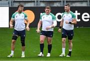 8 September 2023; Ieland players, from left, Caelan Doris, Tadhg Furlong and Peter O’Mahony during their captain's run at the Stade de Bordeaux in Bordeaux, France. Photo by Brendan Moran/Sportsfile