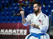 9 September 2023; Ariel Torres Gutierrez of USA during the Male Kata in the World Karate Federation Karate 1 Premier League at the National Indoor Arena at Sport Ireland Campus, Dublin. Photo by Tyler Miller/Sportsfile