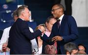 7 September 2023; FAI chief executive Jonathan Hill with Kenny Jean-Marie, chief member associations officer of FIFA, before the UEFA EURO 2024 Championship qualifying group B match between France and Republic of Ireland at Parc des Princes in Paris, France. Photo by Stephen McCarthy/Sportsfile