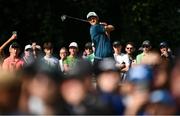 9 September 2023; Adrian Meronk of Poland watches his tee shot on the fourth hole during day three of the Horizon Irish Open Golf Championship at The K Club in Straffan, Kildare. Photo by Ramsey Cardy/Sportsfile