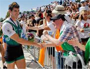 10 September 2023; Philip Doyle of Ireland acknowledges supporters after the Men's Double Sculls Final A during the 2023 World Rowing Championships at Ada Ciganlija regatta course on Sava Lake, Belgrade. Photo by Nikola Krstic/Sportsfile