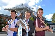 3 September 2013; Powering the GAA Minors: electric Ireland linked up with Minor GAA finalists, from left, Kevin Daly, Waterford captain, and Daragh Dolan, Galway captain, with Jim Dollard, Executive Director, Electric Ireland, ahead of the 2013 electric Ireland GAA Football and Hurling All-Ireland Minor Championship Finals to announce that Electric Ireland have committed a prize fund of €10,000 to the county boards of the winning Football and Hurling Minor teams in order to promote the Minor game in their county. Croke Park, Dublin. Picture credit: Brendan Moran / SPORTSFILE