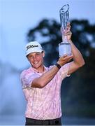 10 September 2023; Vincent Norrman of Sweden celebrates with the trophy after the Horizon Irish Open Golf Championship at The K Club in Straffan, Kildare. Photo by Ramsey Cardy/Sportsfile