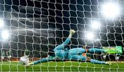 10 September 2023; Republic of Ireland goalkeeper Gavin Bazunu fails to save a shot on goal from Cody Gakpo of Netherlands during the UEFA EURO 2024 Championship qualifying group B match between Republic of Ireland and Netherlands at the Aviva Stadium in Dublin. Photo by Stephen McCarthy/Sportsfile