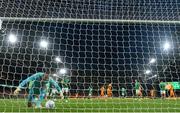 10 September 2023; Republic of Ireland goalkeeper Gavin Bazunu after after his side conceded a first goal the UEFA EURO 2024 Championship qualifying group B match between Republic of Ireland and Netherlands at the Aviva Stadium in Dublin. Photo by Stephen McCarthy/Sportsfile