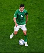 10 September 2023; Josh Cullen of Republic of Ireland during the UEFA EURO 2024 Championship qualifying group B match between Republic of Ireland and Netherlands at the Aviva Stadium in Dublin. Photo by Ben McShane/Sportsfile