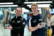 11 September 2023; Junior World Rally champion William Creighton, right, and his co-driver Liam Regan at Dublin Airport on their return from the FIA World Rally Championship 2023 in Greece. Photo by Ben McShane/Sportsfile