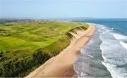 12 September 2023; An aerial view of the green on the 375 yard par 4 5th hole, White Rocks, and the tee box to the 194 yard par 3 6th hole, Harry Colt's, at Royal Portrush Golf Club in Portrush, Antrim, as the course prepares to host The 153rd Open Championship in 2025. Photo by Ramsey Cardy/Sportsfile