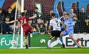 15 September 2023; Ed McCarthy of Galway United scores his side's second goal during the Sports Direct Men’s FAI Cup quarter-final match between Galway United and Dundalk at Eamonn Deacy Park in Galway. Photo by Ben McShane/Sportsfile