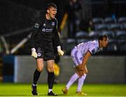 15 September 2023; Drogheda United goalkeeper Andrew Wogan celebrates after making a save during the Sports Direct Men’s FAI Cup quarter-final match between Drogheda United and Bohemians at Weavers Park in Drogheda, Louth. Photo by Seb Daly/Sportsfile
